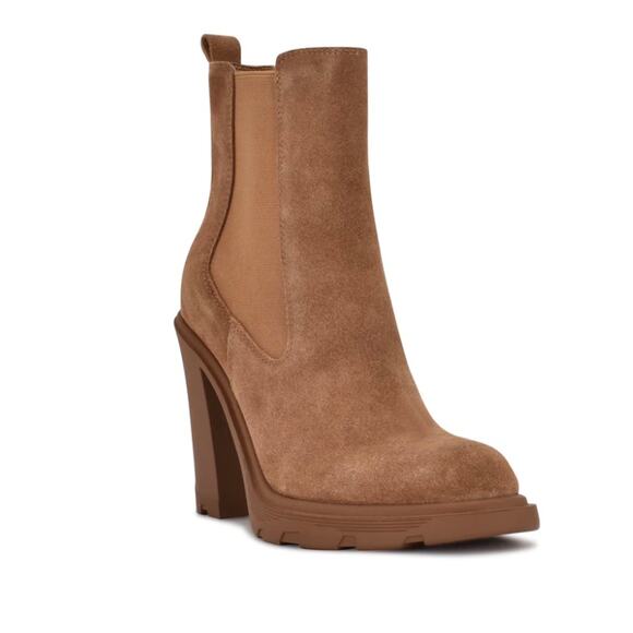 Nine West Ream2 Womens Chelsea Heel Boots Size 6 Natural Brown Suede Boots New - Picture 2 of 16